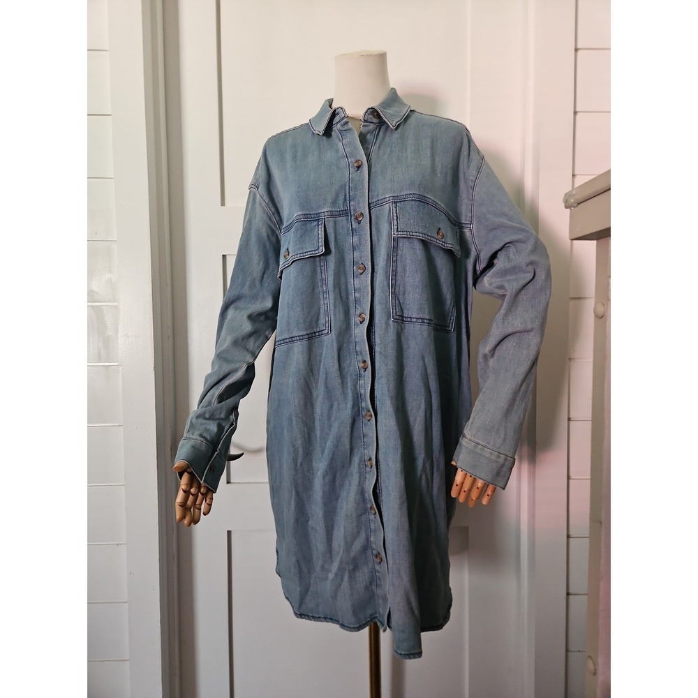 Universal Thread Denim Shirt Dress Light Blue Wash Button Down Long Sleeve NWT